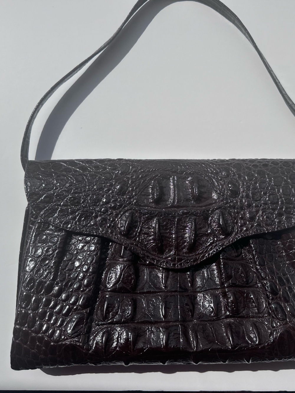Dark Brown Croc-Embossed Shoulder Bag
